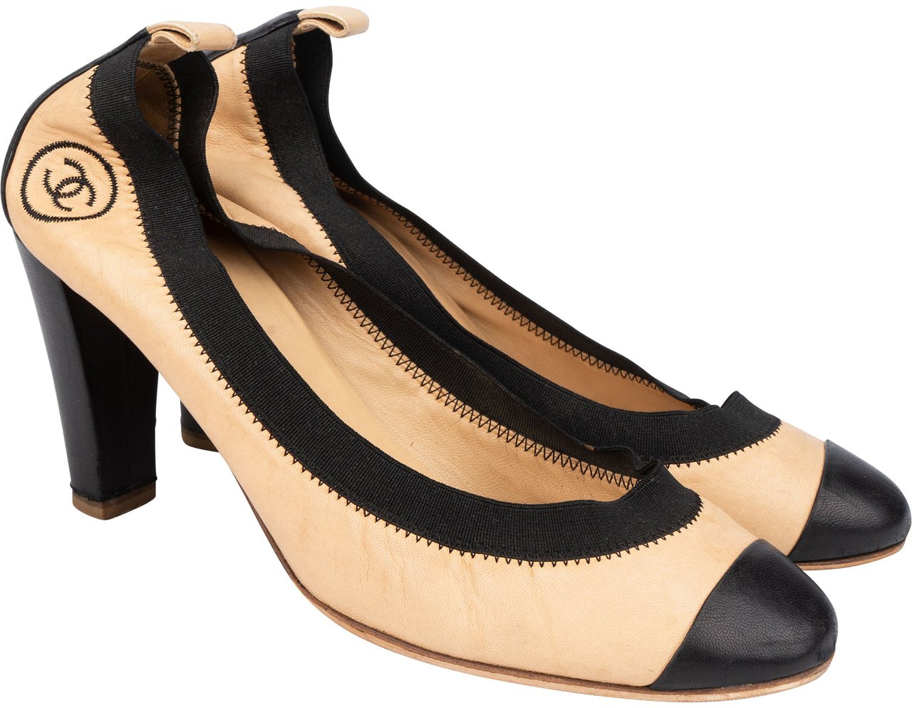Chanel Chanel Bicolot Leather Stretch Heels (38) Beige
