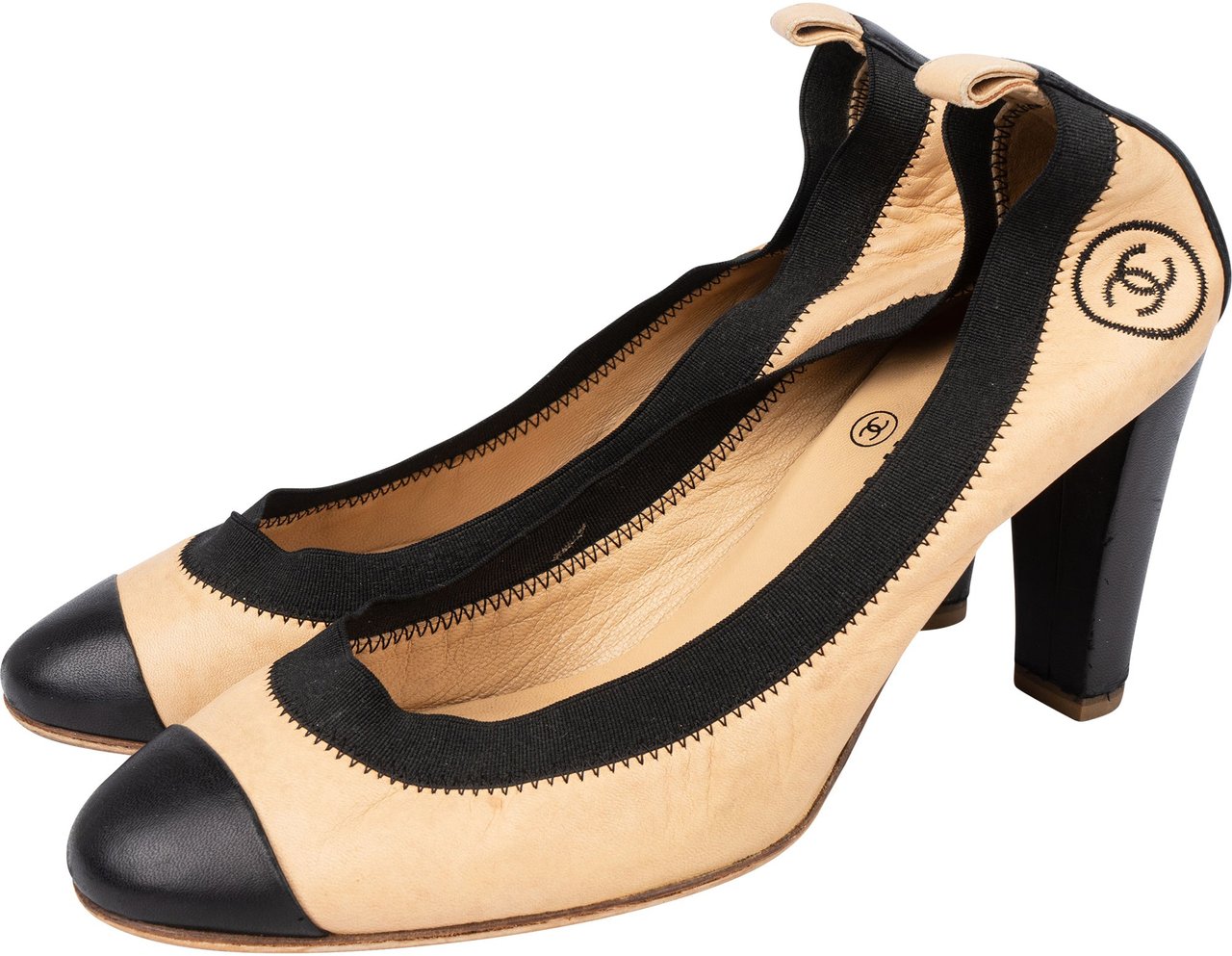 Chanel Chanel Bicolot Leather Stretch Heels (38) Beige