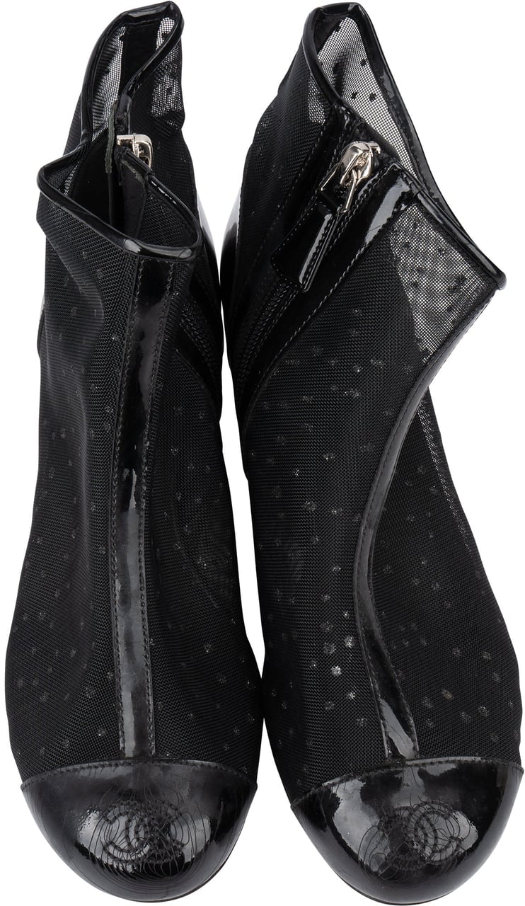 Chanel Mesh Glitter CC Ankle Shoes (35) Zwart