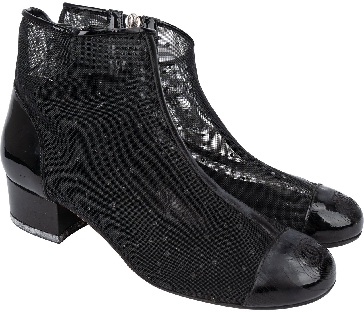 Chanel Mesh Glitter CC Ankle Shoes (35) Zwart