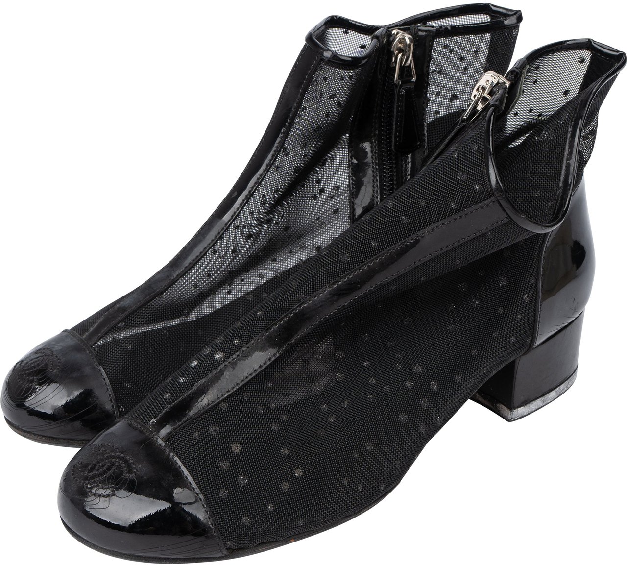 Chanel Mesh Glitter CC Ankle Shoes (35) Zwart