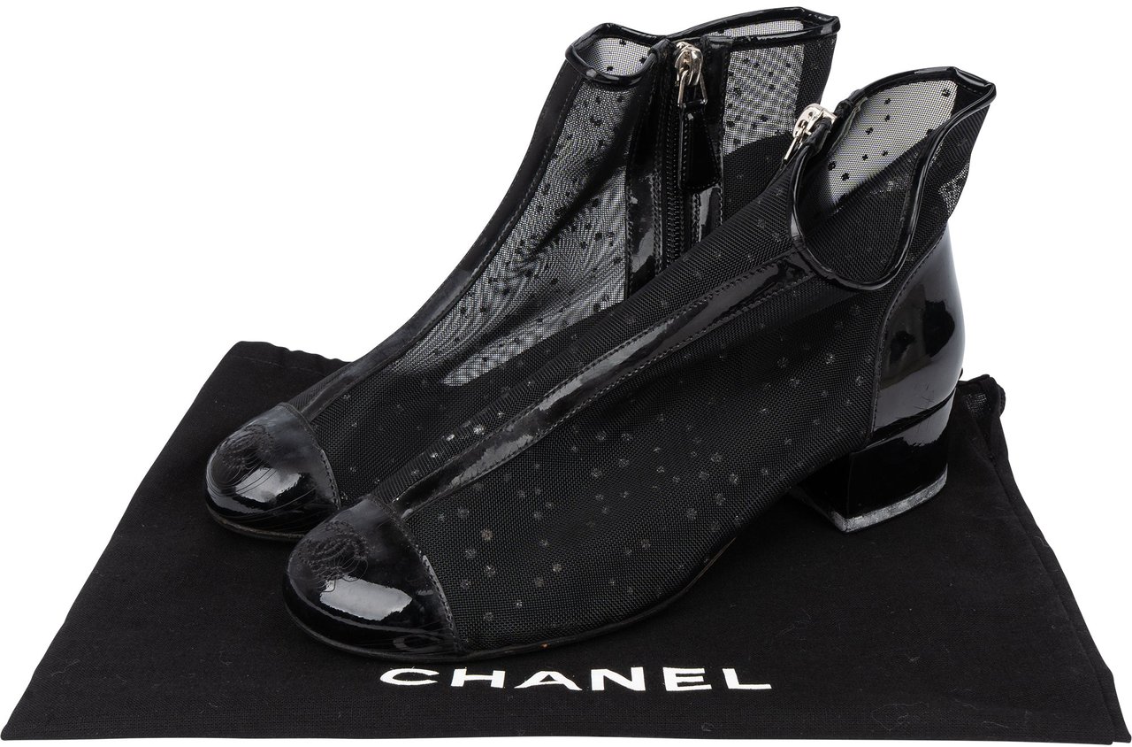 Chanel Mesh Glitter CC Ankle Shoes (35) Zwart