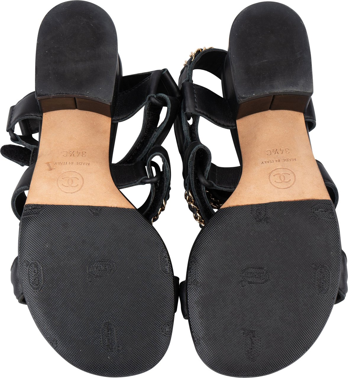 Chanel Chanel Gold Tone Chain Sandals (34,5) Zwart