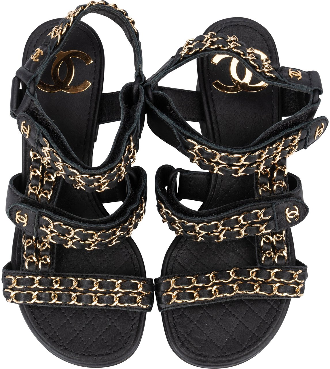 Chanel Chanel Gold Tone Chain Sandals (34,5) Zwart