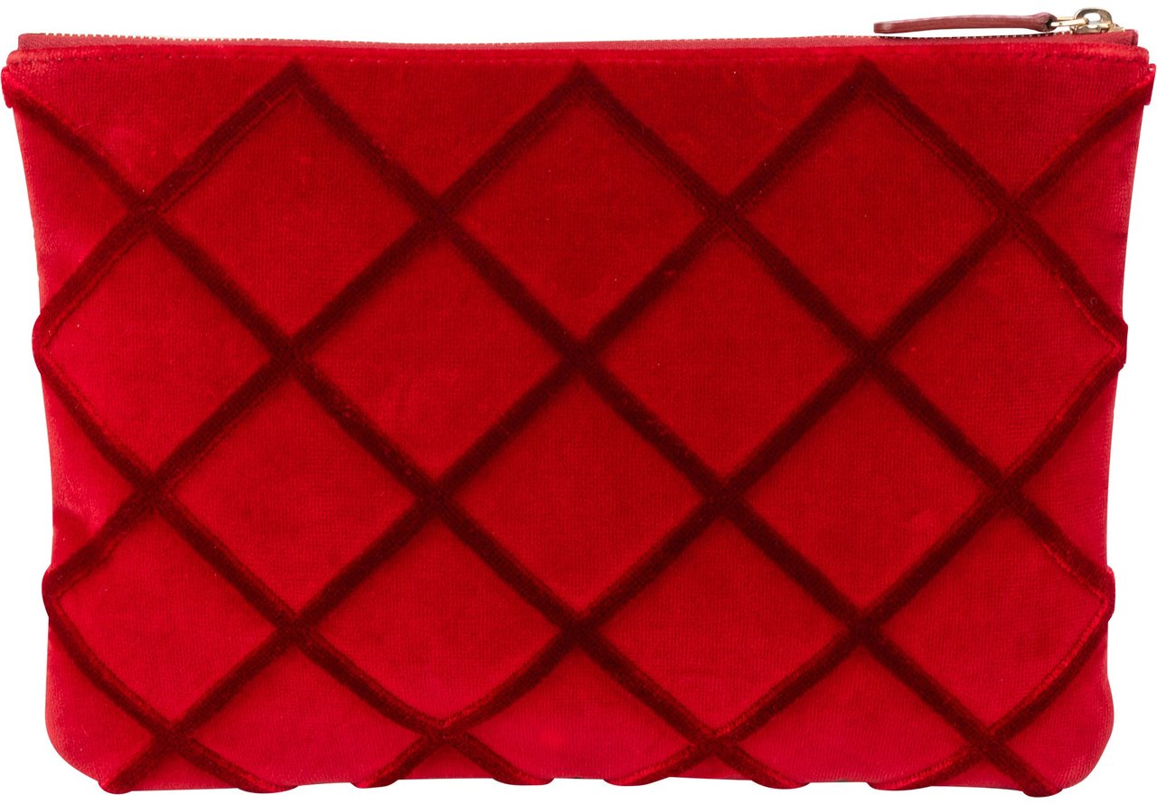 Chanel Rouge Stitching Velvet CC Clutch Divers