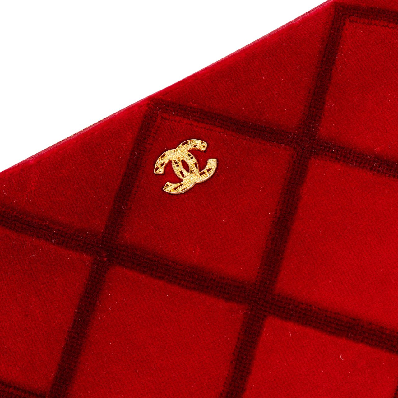 Chanel Rouge Stitching Velvet CC Clutch Divers