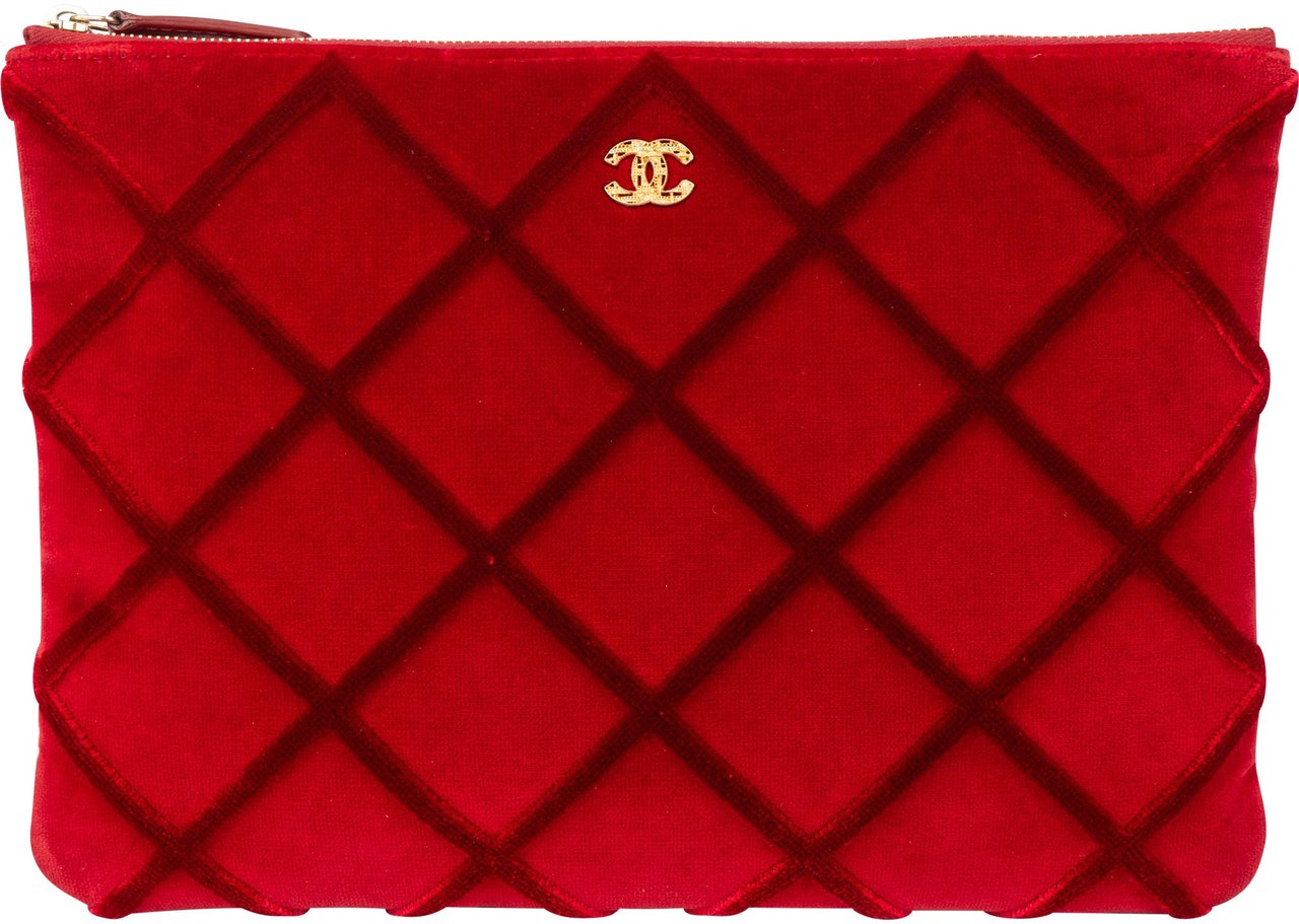 Chanel Rouge Stitching Velvet CC Clutch Divers
