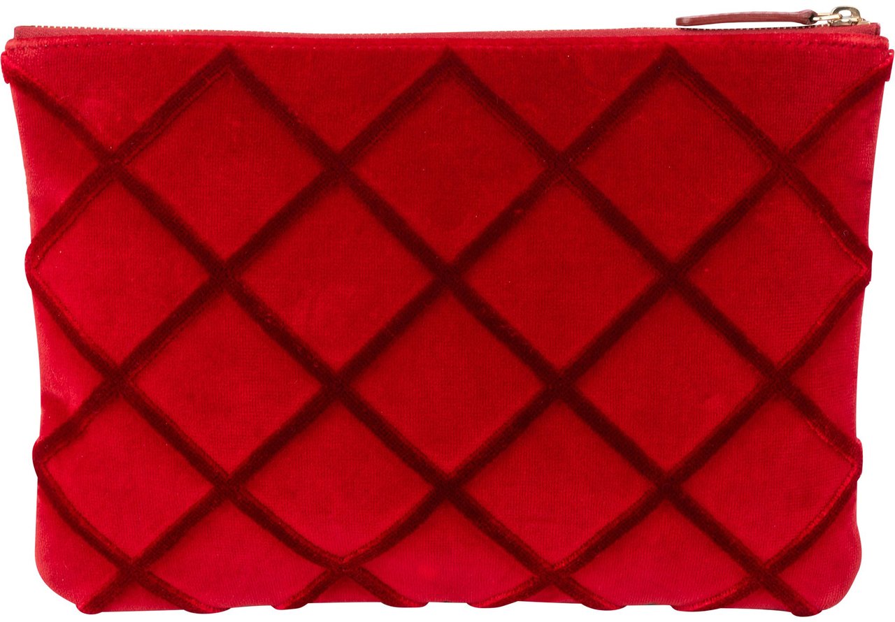 Chanel Chanel Rouge Stitching Velvet CC Clutch Rood