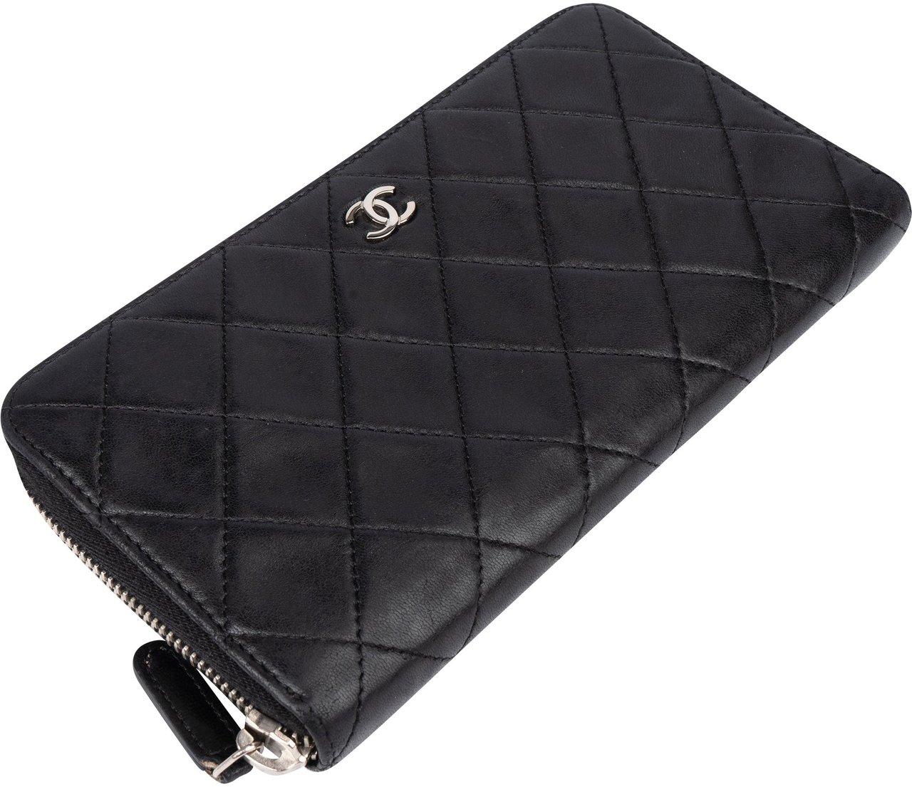 Chanel Chanel Quilted Lambskin Palladium Wallet Zwart