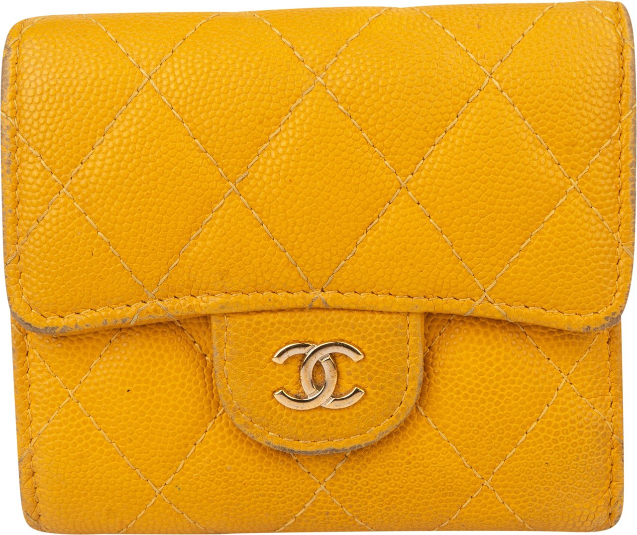 Chanel Chanel Quilted Caviar Leather CC Wallet Geel
