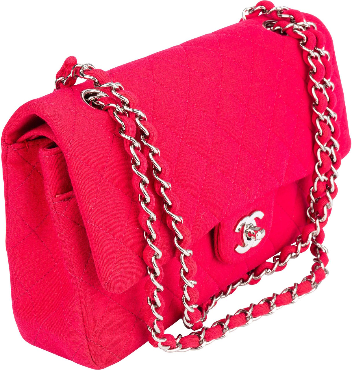 Chanel Quilted Cotton Medium Double Flap Crossbody Bag Rood