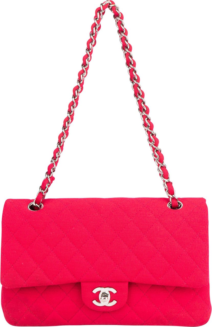 Chanel Quilted Cotton Medium Double Flap Crossbody Bag Rood