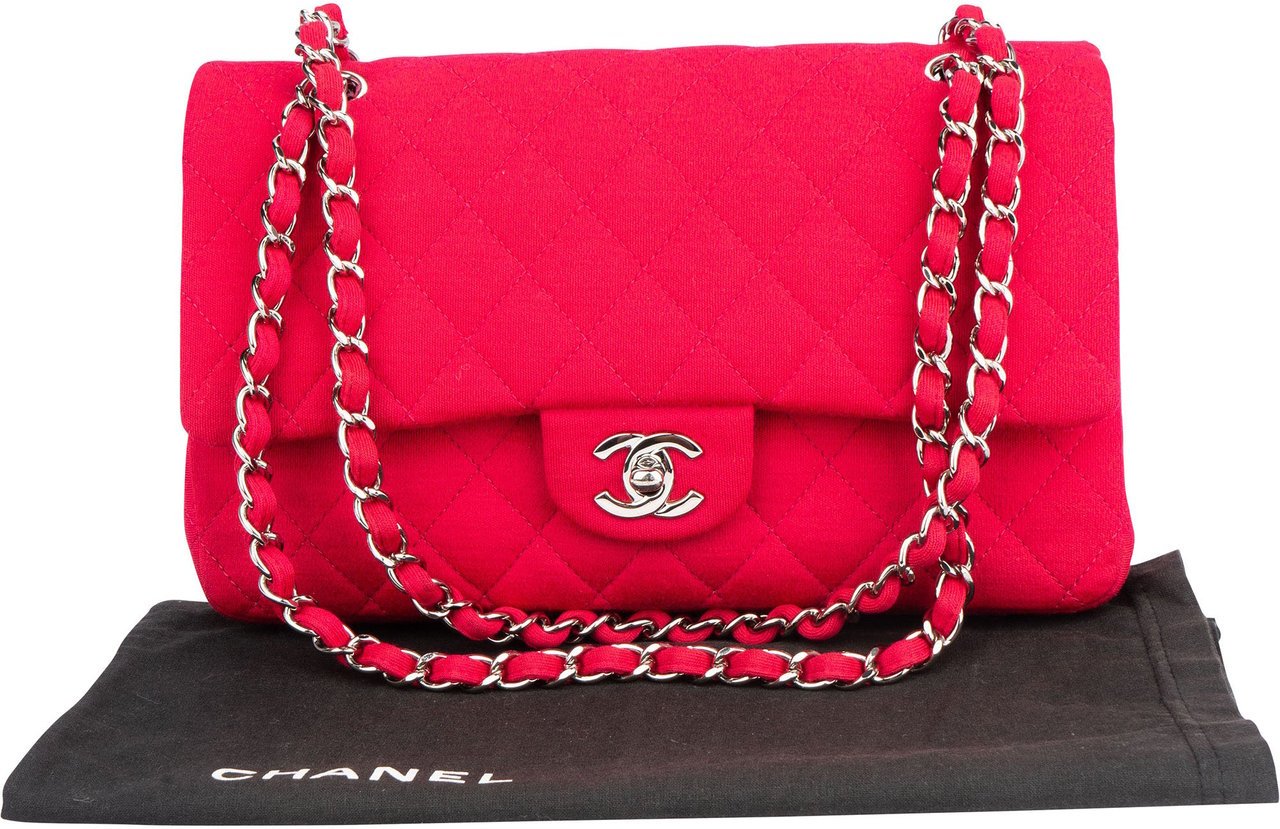 Chanel Quilted Cotton Medium Double Flap Crossbody Bag Rood