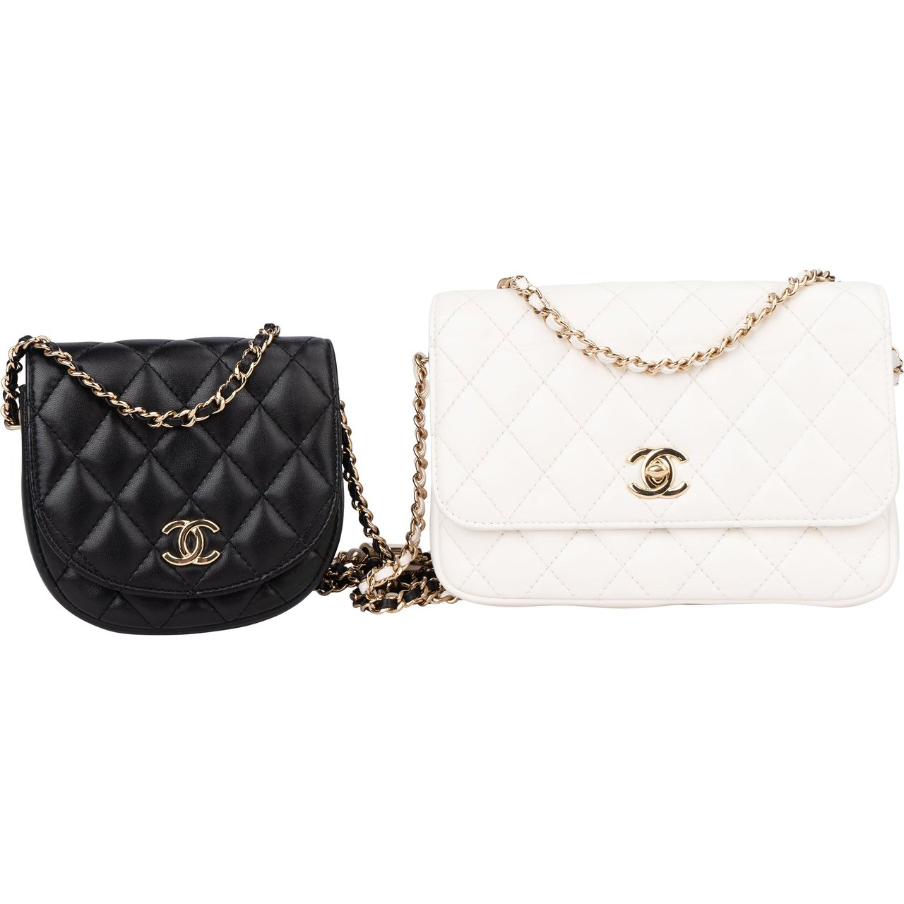 Chanel Chanel Quilted Lambskin Side Packs Single Flap Crossbody Bag Zwart