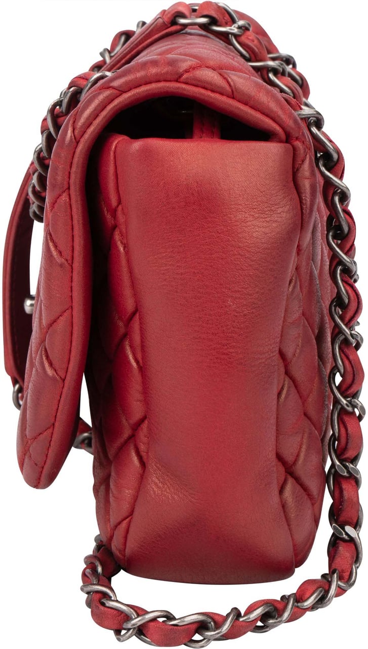 Chanel Chanel Quilted Iridescent Calfskin Single Flap Crossbody Bag Rood
