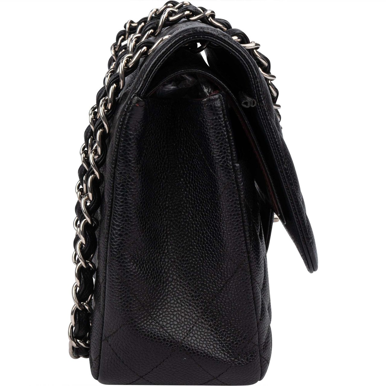 Chanel Chanel Quilted Caviar Leather Jumbo Double Flap Crossbody Bag Zwart