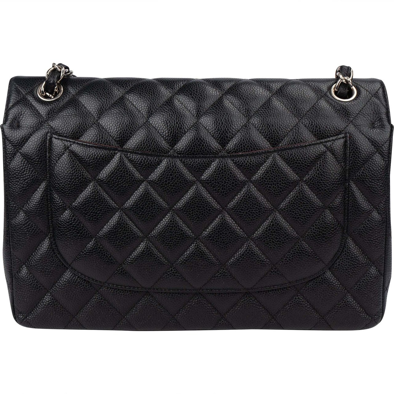 Chanel Chanel Quilted Caviar Leather Jumbo Double Flap Crossbody Bag Zwart