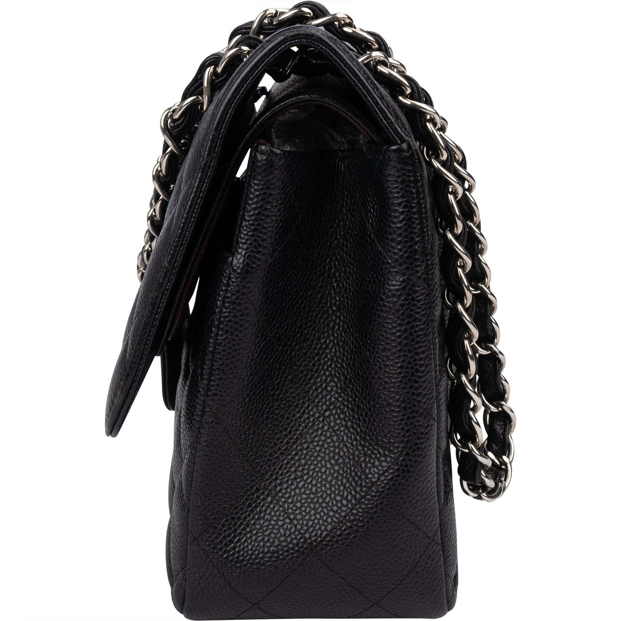 Chanel Chanel Quilted Caviar Leather Jumbo Double Flap Crossbody Bag Zwart