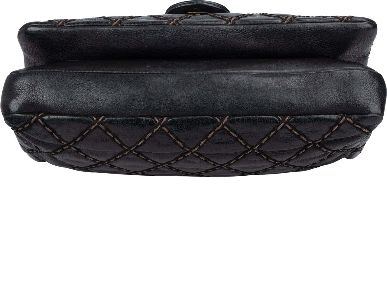 Chanel Chanel Quilted Deerskin Single Flap Crossbody Bag Zwart