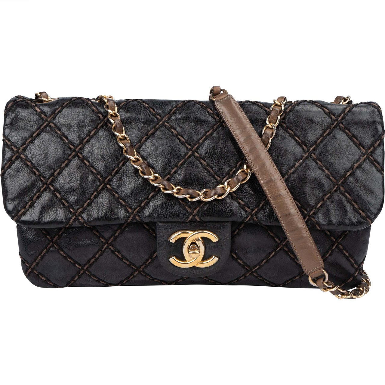 Chanel Chanel Quilted Deerskin Single Flap Crossbody Bag Zwart