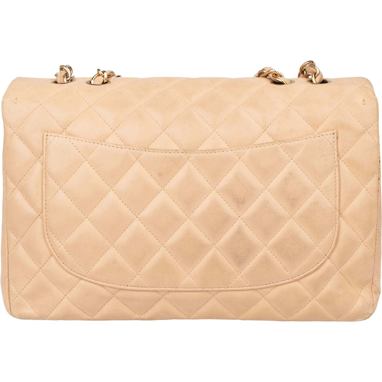 Chanel Chanel Quilted Lambskin Jumbo Single Flap Crossbody Bag Beige