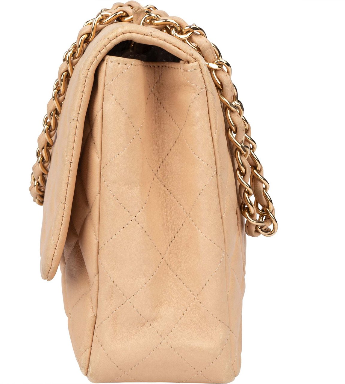 Chanel Chanel Quilted Lambskin Jumbo Single Flap Crossbody Bag Beige