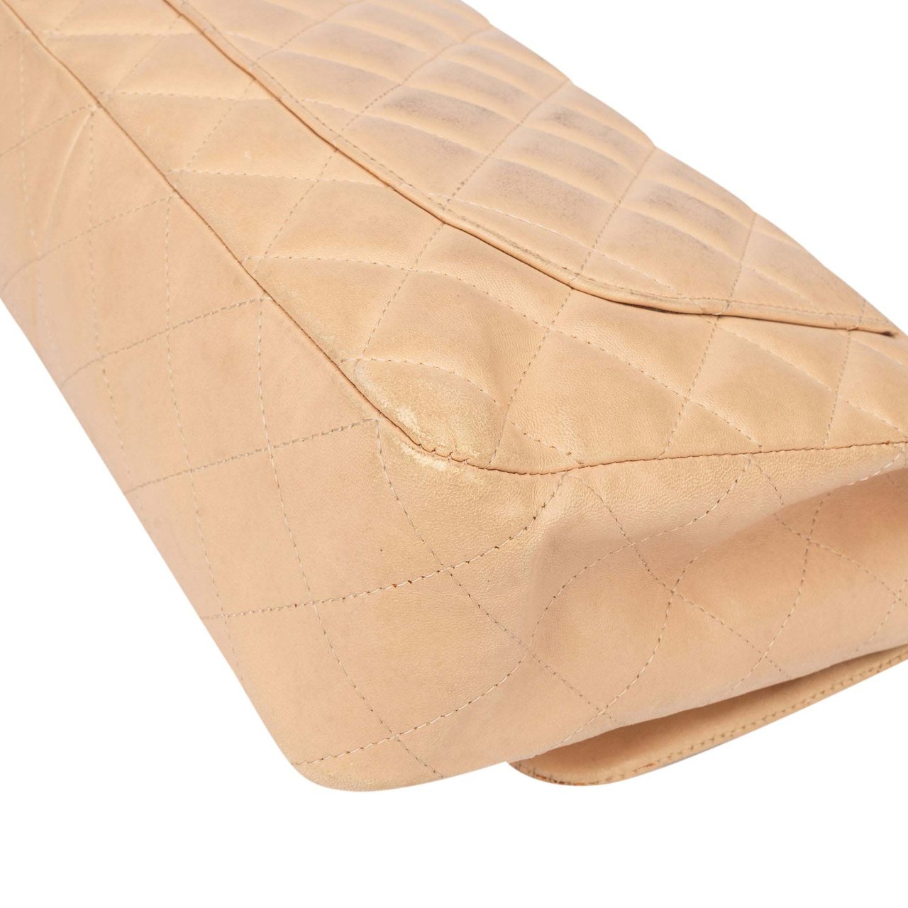 Chanel Chanel Quilted Lambskin Jumbo Single Flap Crossbody Bag Beige