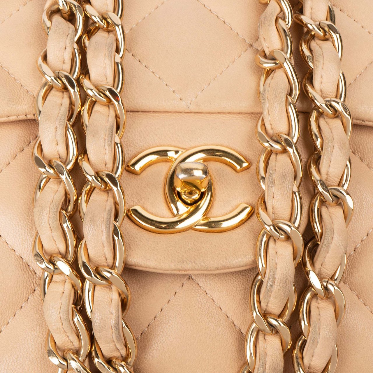 Chanel Chanel Quilted Lambskin Jumbo Single Flap Crossbody Bag Beige