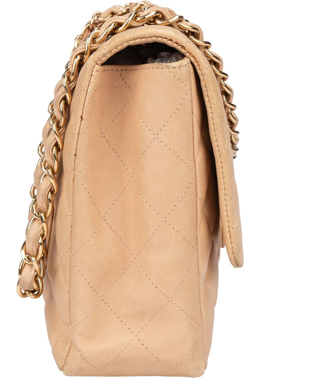 Chanel Chanel Quilted Lambskin Jumbo Single Flap Crossbody Bag Beige