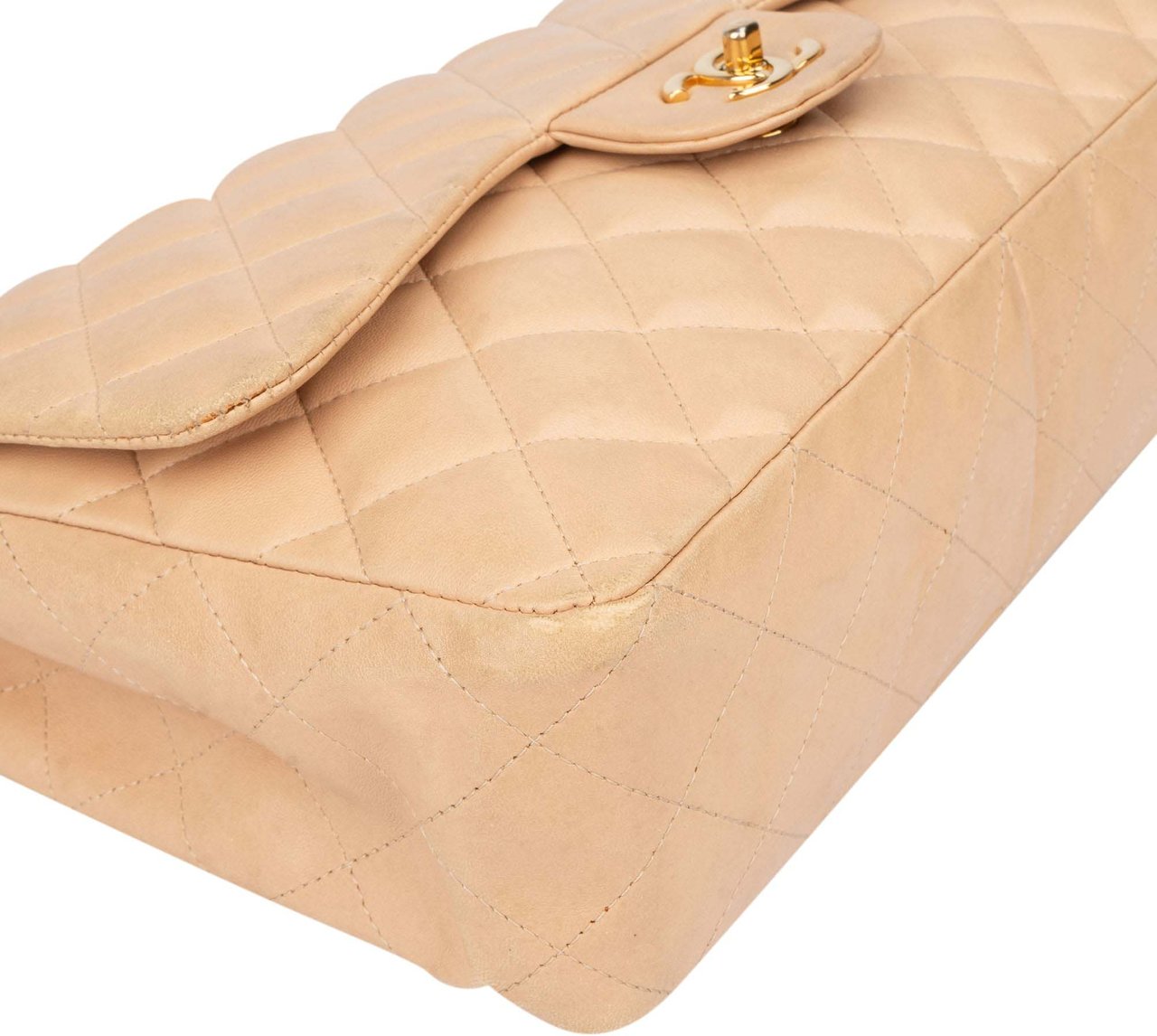 Chanel Chanel Quilted Lambskin Jumbo Single Flap Crossbody Bag Beige