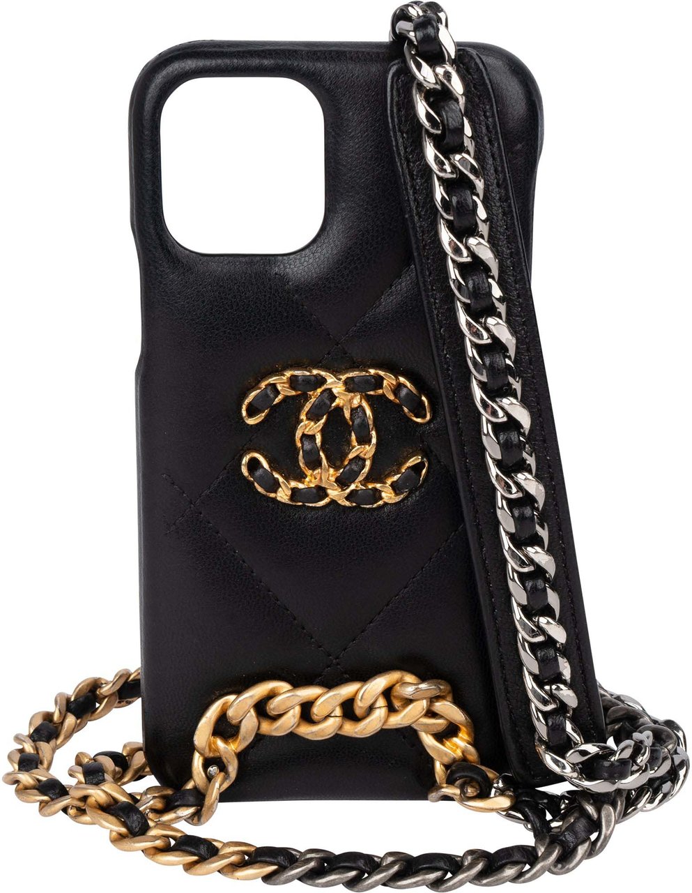 Chanel Chanel 19 Quilted Lambskin CC Crossbody Phone Case IPhone X Pro Zwart