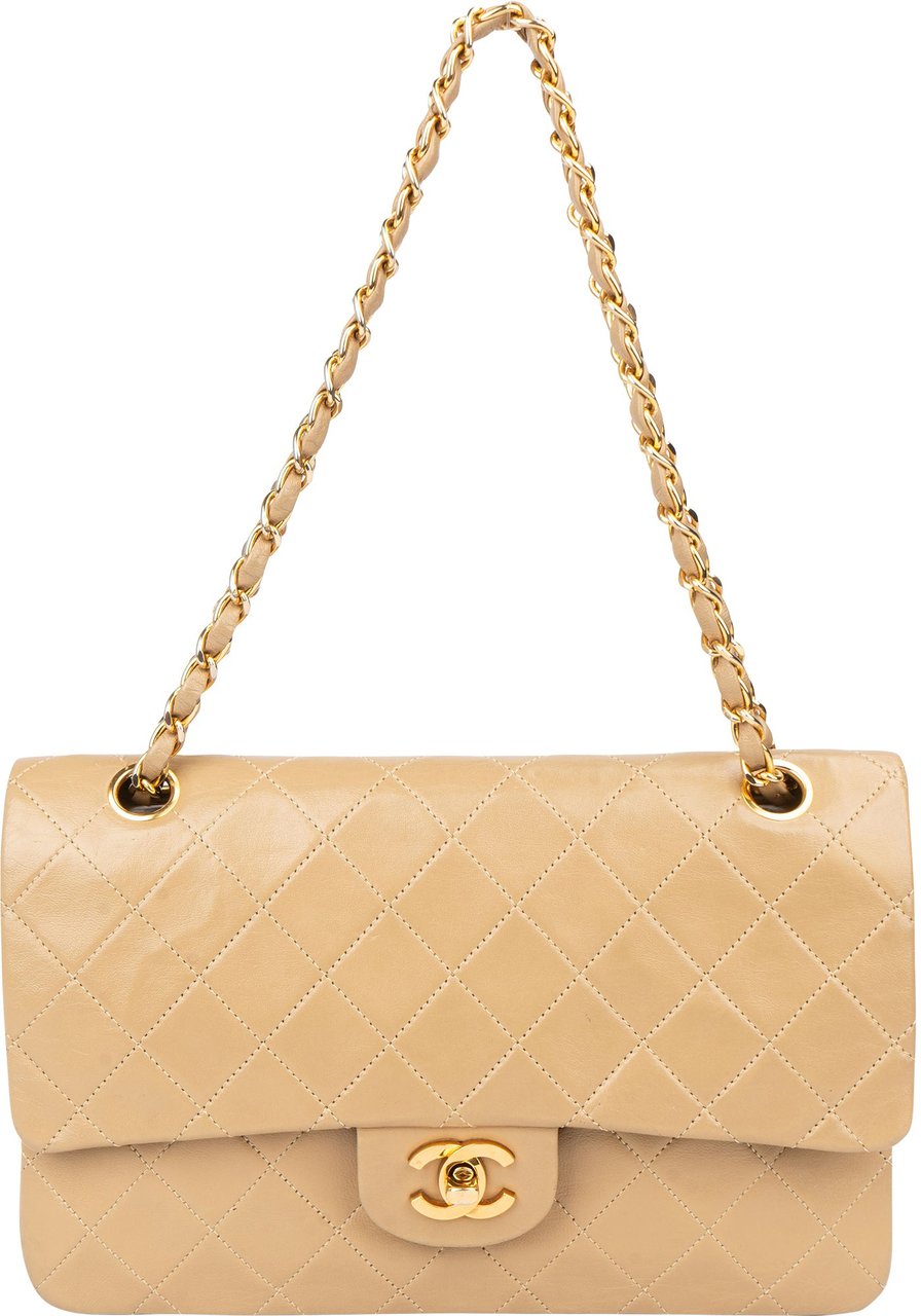 Chanel Chanel Quilted Lambskin 24K Gold Medium Double Flap Shoulder Bag Beige