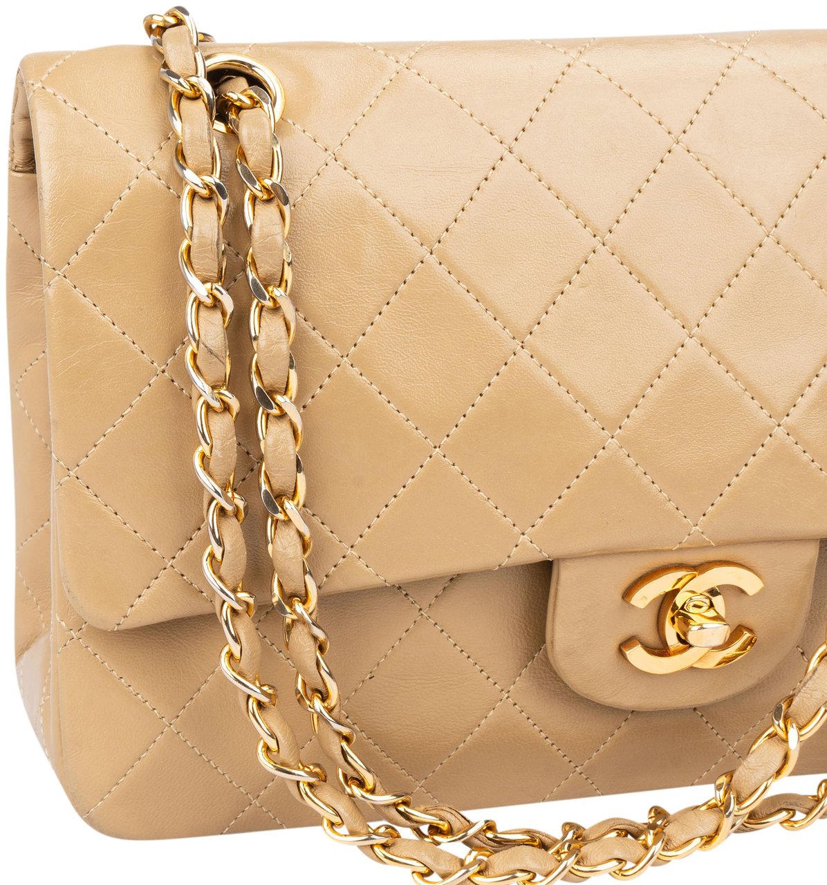 Chanel Chanel Quilted Lambskin 24K Gold Medium Double Flap Shoulder Bag Beige