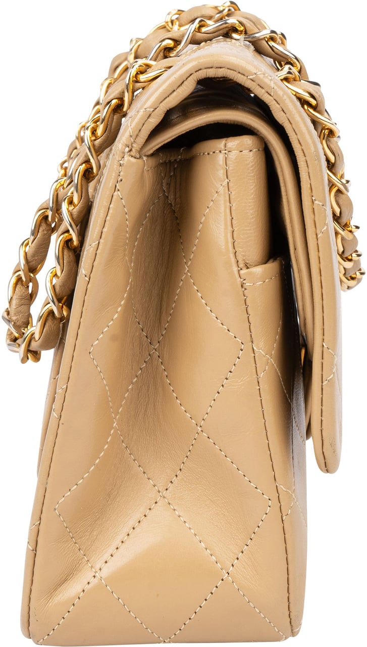 Chanel Chanel Quilted Lambskin 24K Gold Medium Double Flap Shoulder Bag Beige