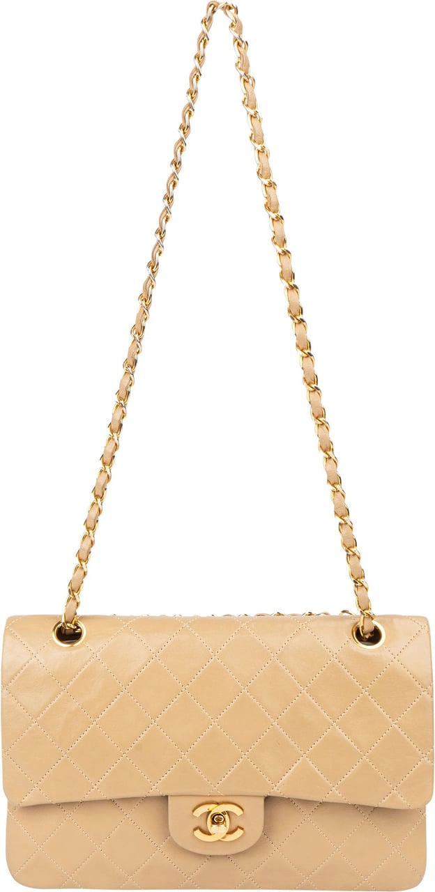 Chanel Chanel Quilted Lambskin 24K Gold Medium Double Flap Shoulder Bag Beige