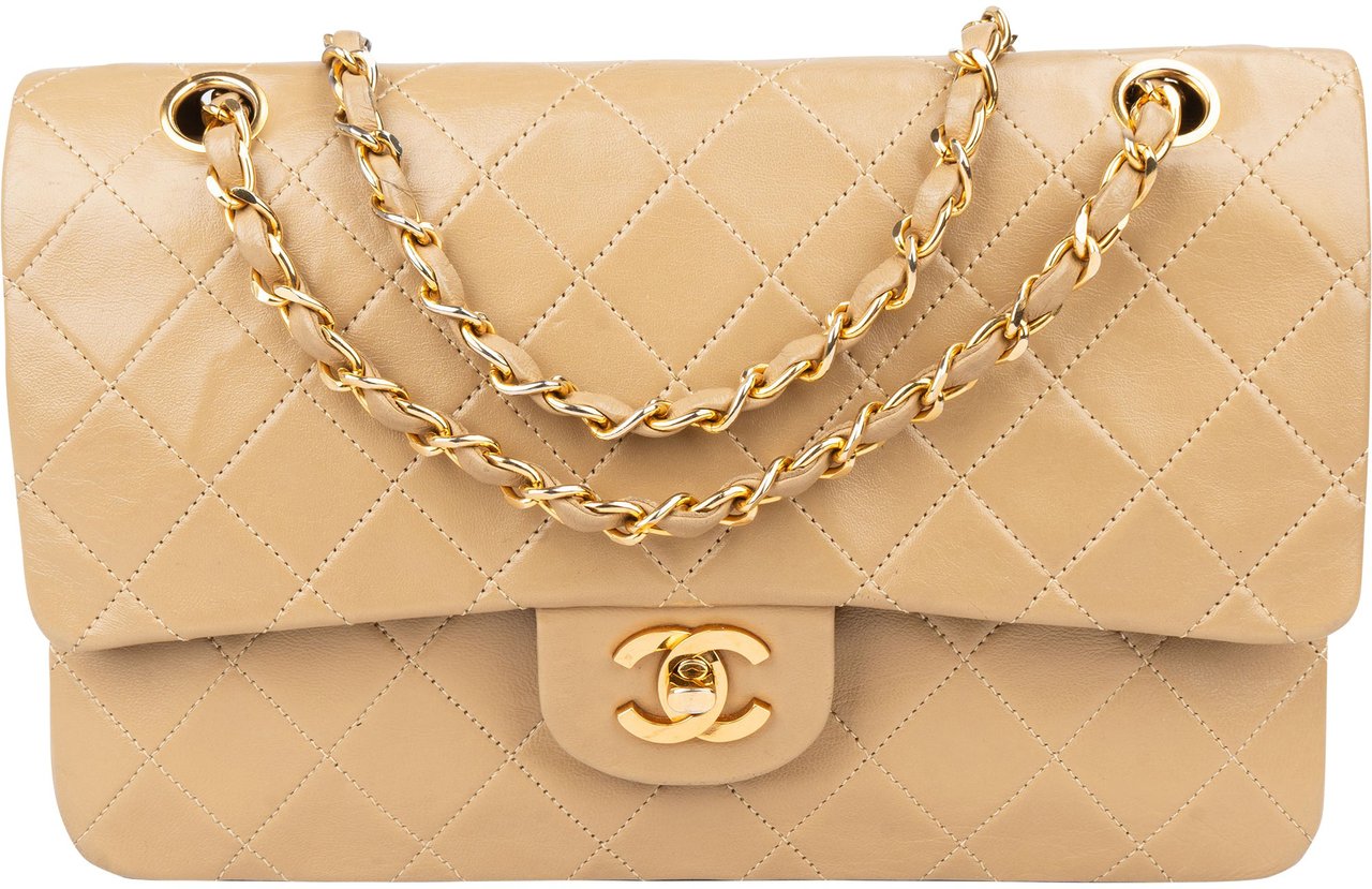 Chanel Chanel Quilted Lambskin 24K Gold Medium Double Flap Shoulder Bag Beige