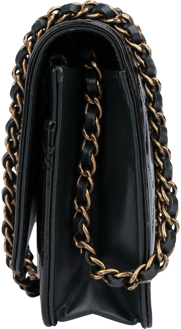 Chanel Chanel Quilted Dark Green Patent Leather Boy Wallet On Chain Crossbody Bag Groen