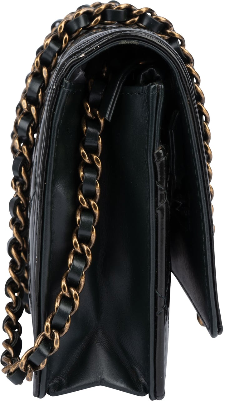 Chanel Chanel Quilted Dark Green Patent Leather Boy Wallet On Chain Crossbody Bag Groen
