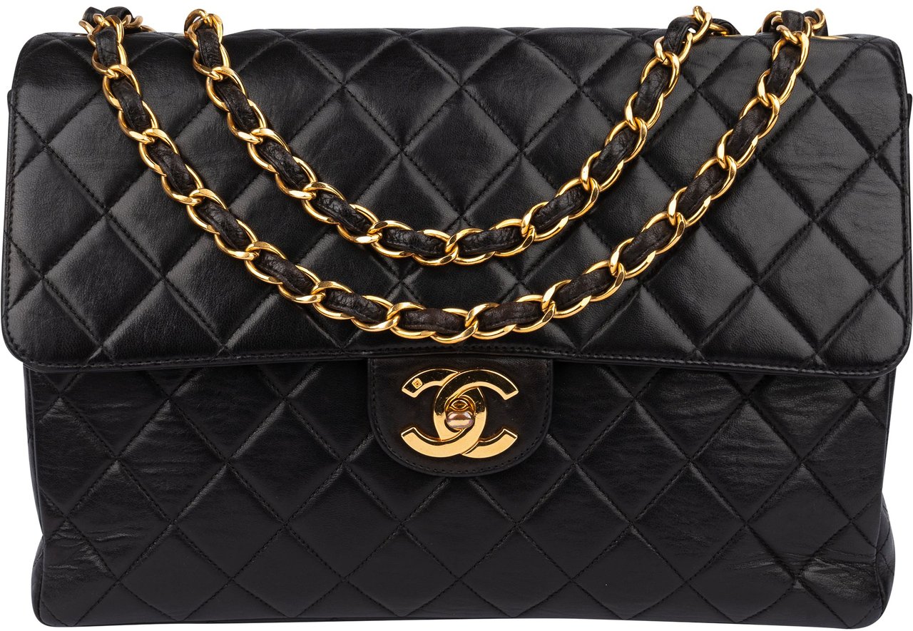 Chanel Chanel Quilted Lambskin 24K Gold Jumbo Single Flap Crossbody Bag Bruin