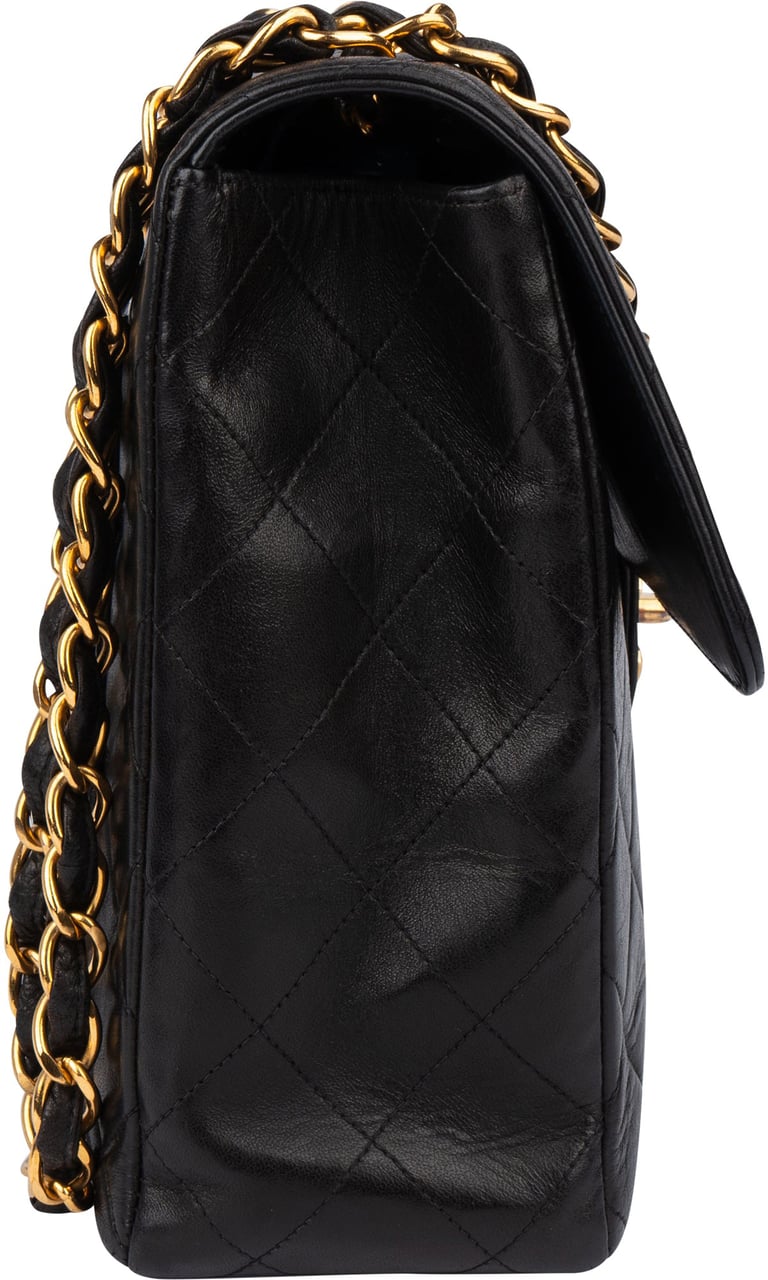 Chanel Chanel Quilted Lambskin 24K Gold Jumbo Single Flap Crossbody Bag Bruin