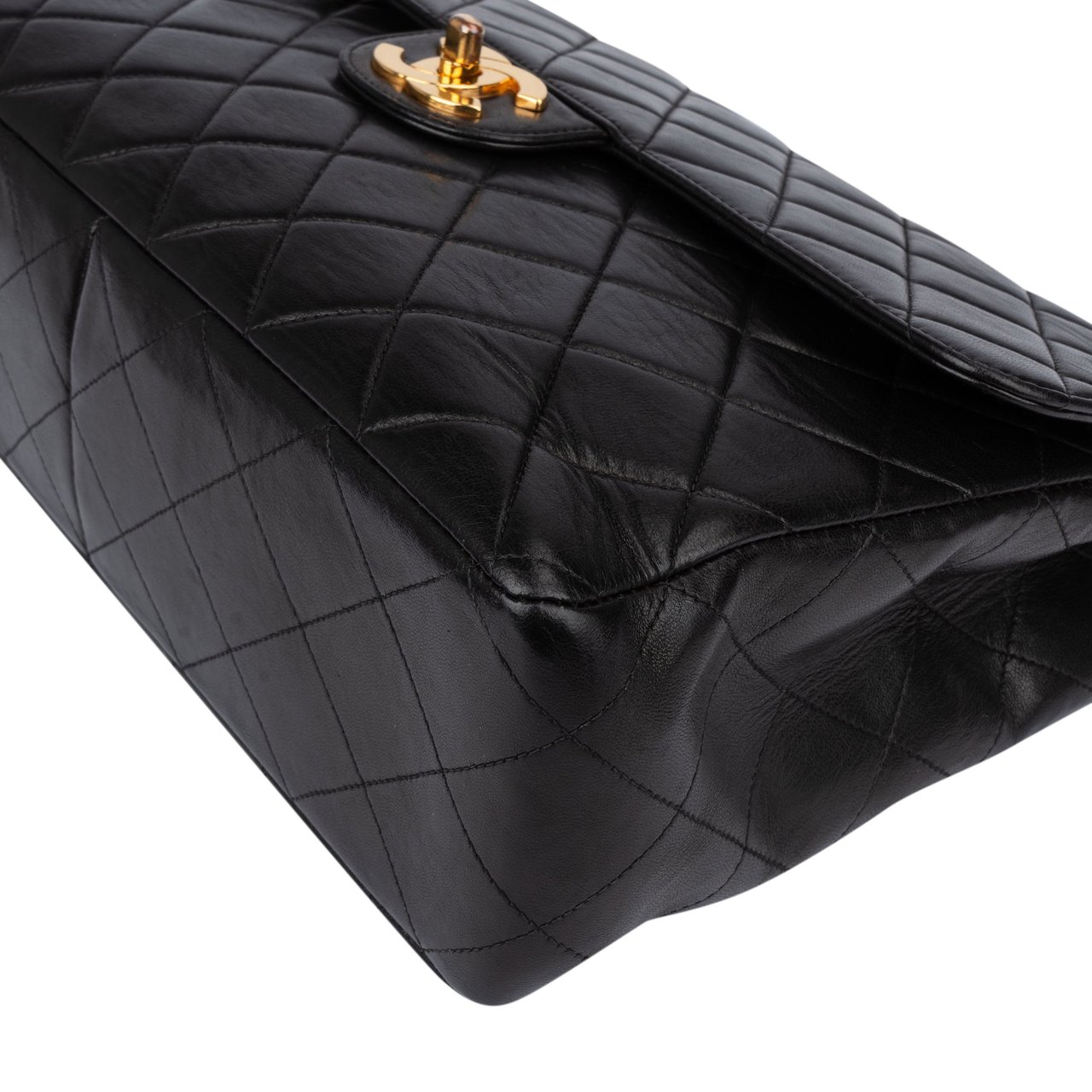 Chanel Chanel Quilted Lambskin 24K Gold Jumbo Single Flap Crossbody Bag Bruin