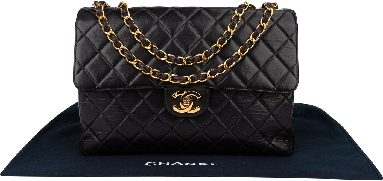 Chanel Chanel Quilted Lambskin 24K Gold Jumbo Single Flap Crossbody Bag Bruin