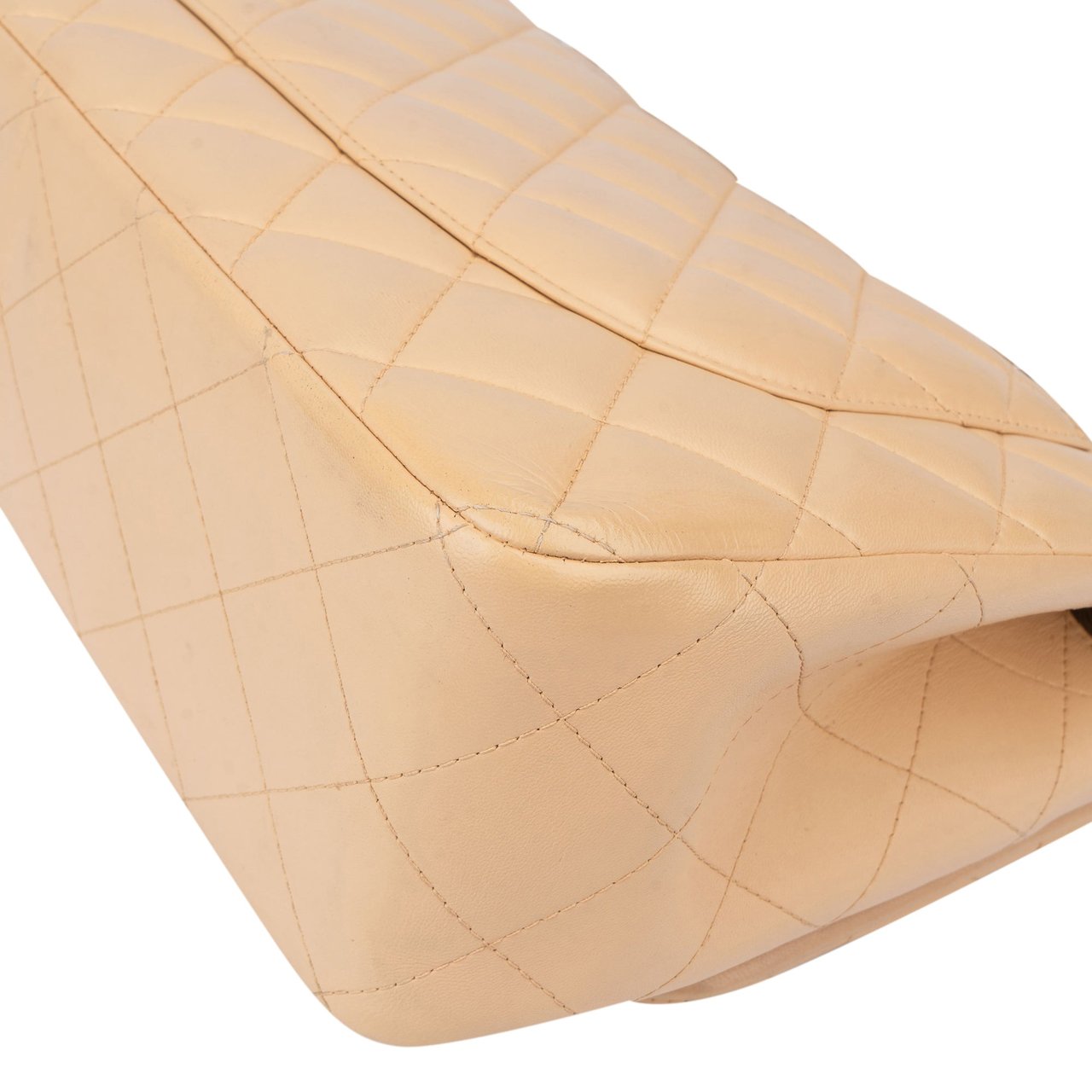 Chanel Chanel Quilted Lambskin Double Flap Jumbo Crossbody Bag Beige