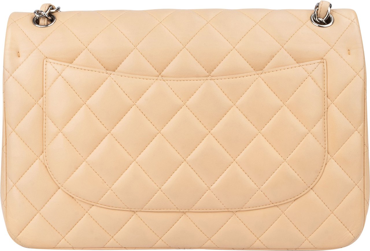 Chanel Chanel Quilted Lambskin Double Flap Jumbo Crossbody Bag Beige