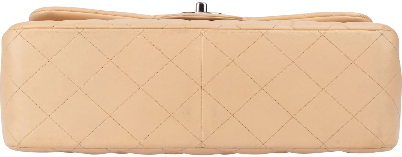 Chanel Chanel Quilted Lambskin Double Flap Jumbo Crossbody Bag Beige