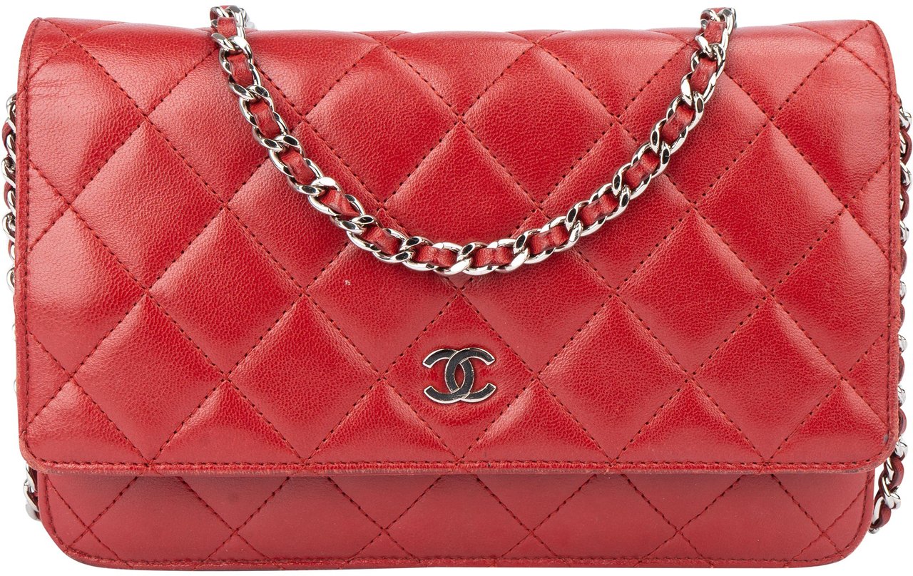 Chanel Chanel Quilted Lambskin Wallet On Chain Crossbody Bag Rood