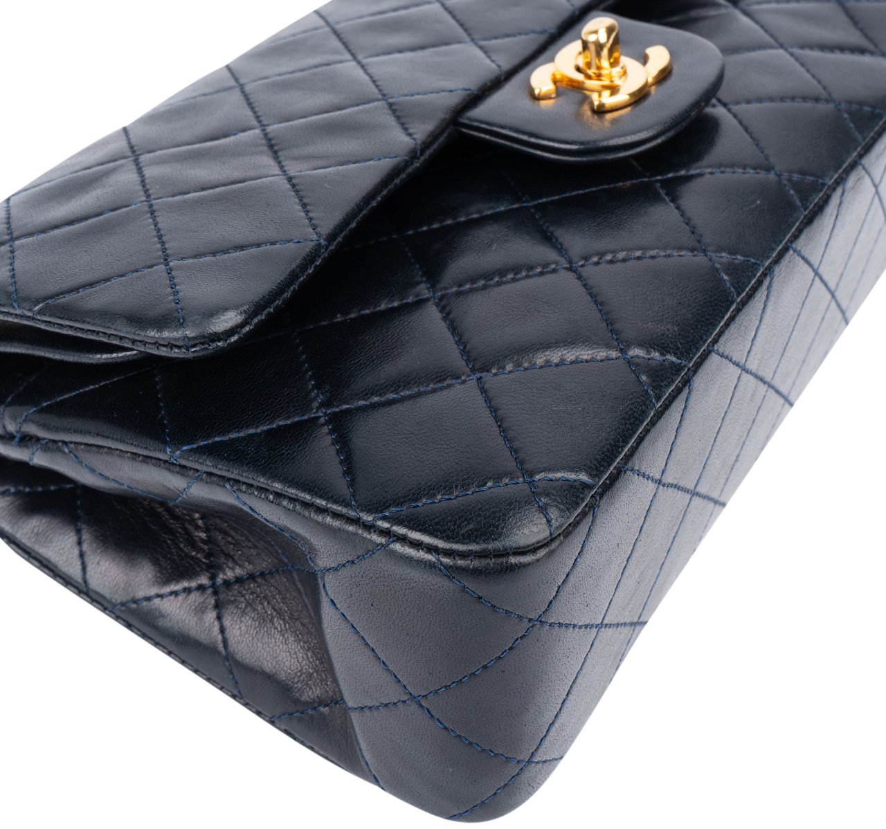 Chanel Chanel Quilted Lambskin 24K Gold Small Double Flap Crossbody Bag Blauw