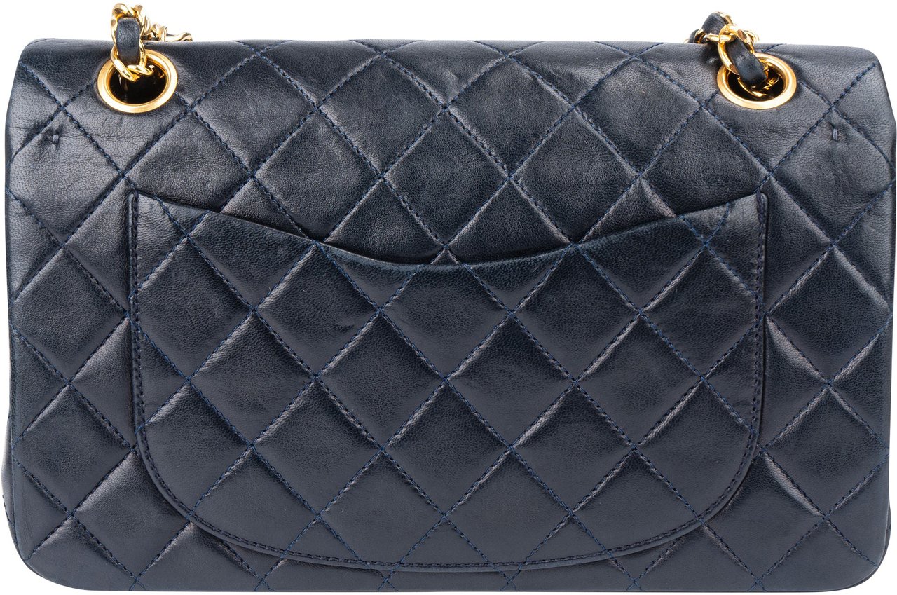 Chanel Chanel Quilted Lambskin 24K Gold Small Double Flap Crossbody Bag Blauw