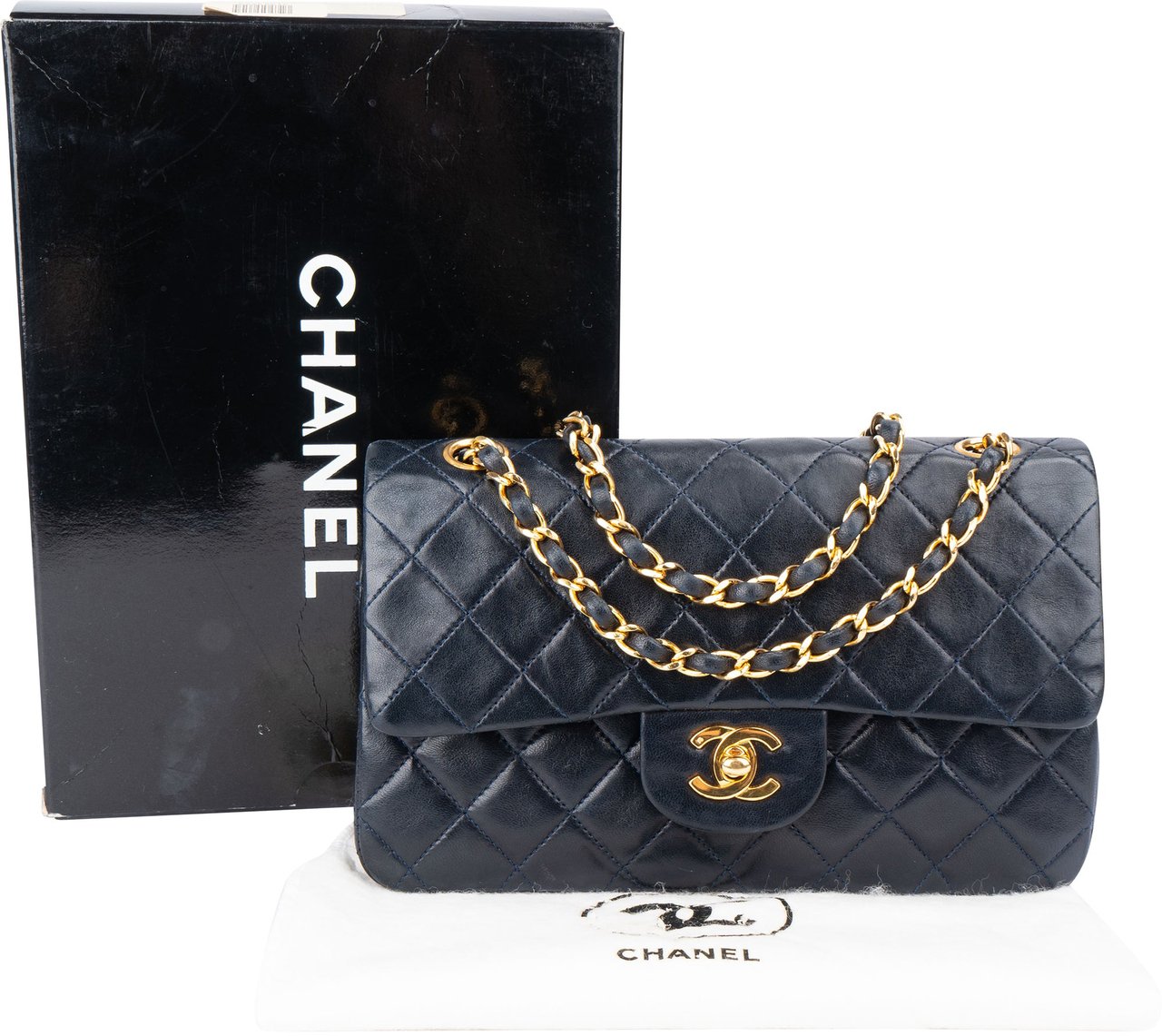 Chanel Chanel Quilted Lambskin 24K Gold Small Double Flap Crossbody Bag Blauw