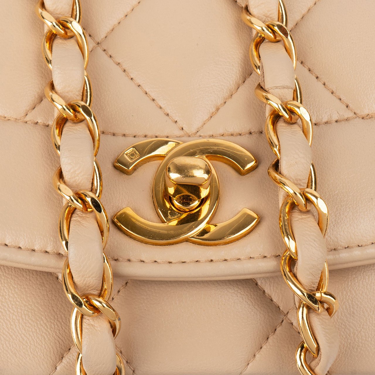 Chanel Chanel Quilted Lambskin 24K Gold Single Flap Crossbody Bag Beige